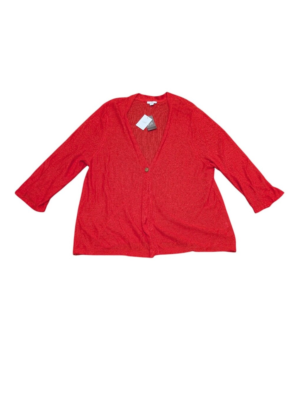 New J. Jill Red Orange Papaya Linen Blend V-Neck Women's Button Cardigan (XL)